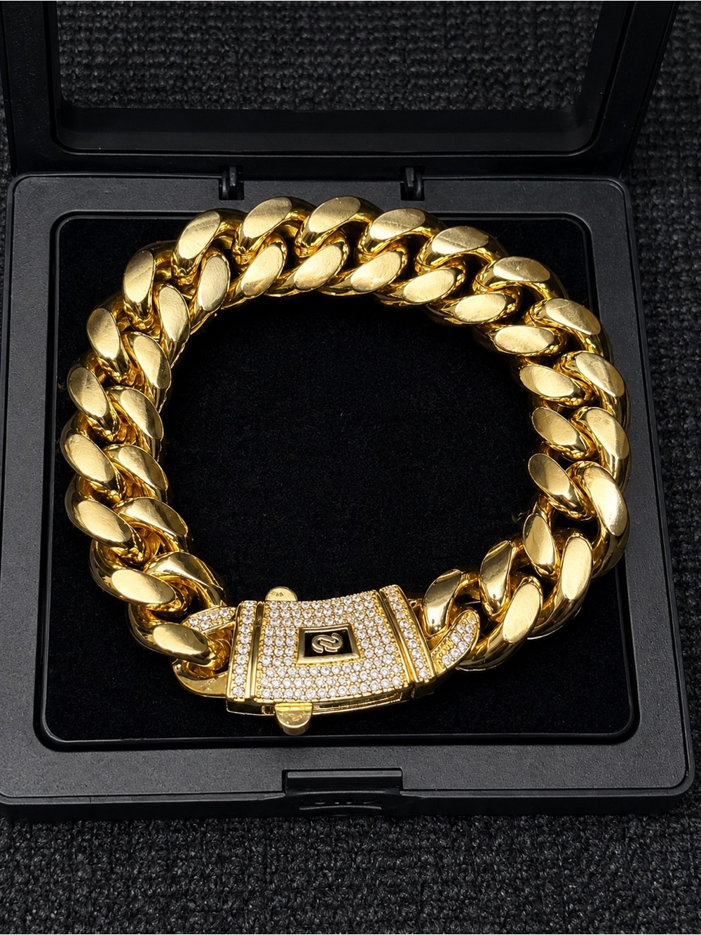 Gold Cuban Link Bracelet with Pave Clasp
